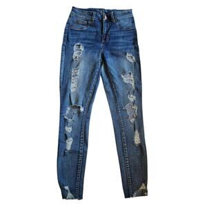 Maurices Womens High Rise Jegging Size S Blue Distressed Destroyed Stretch